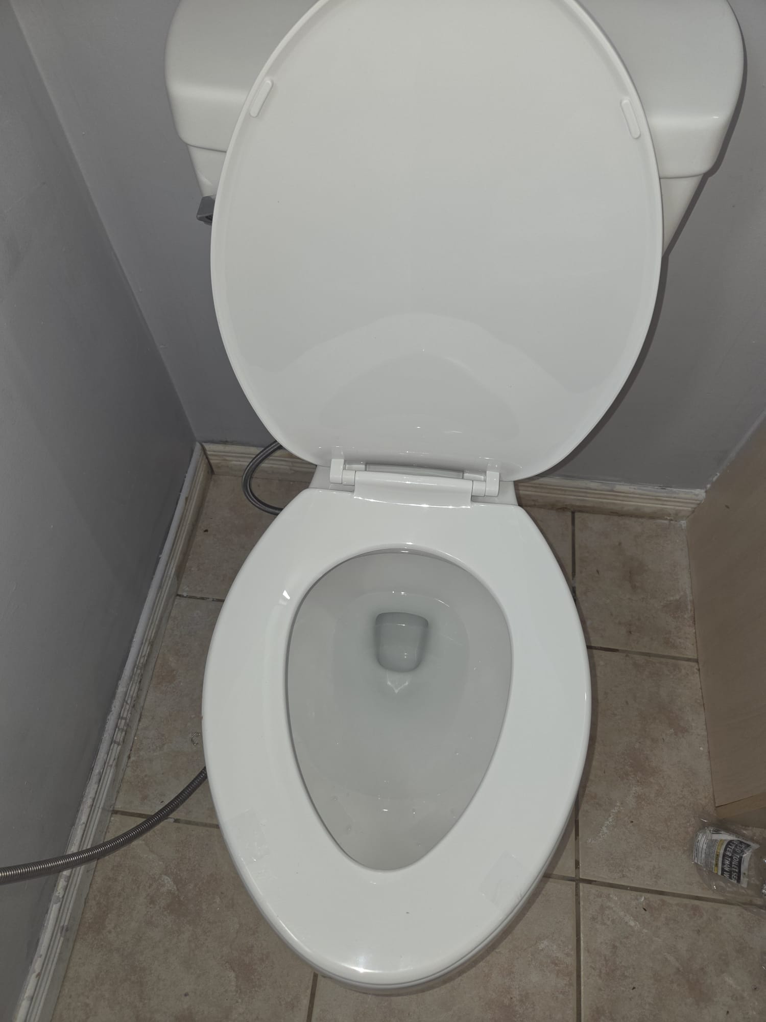 Newly installed toilet with bidet hose connection